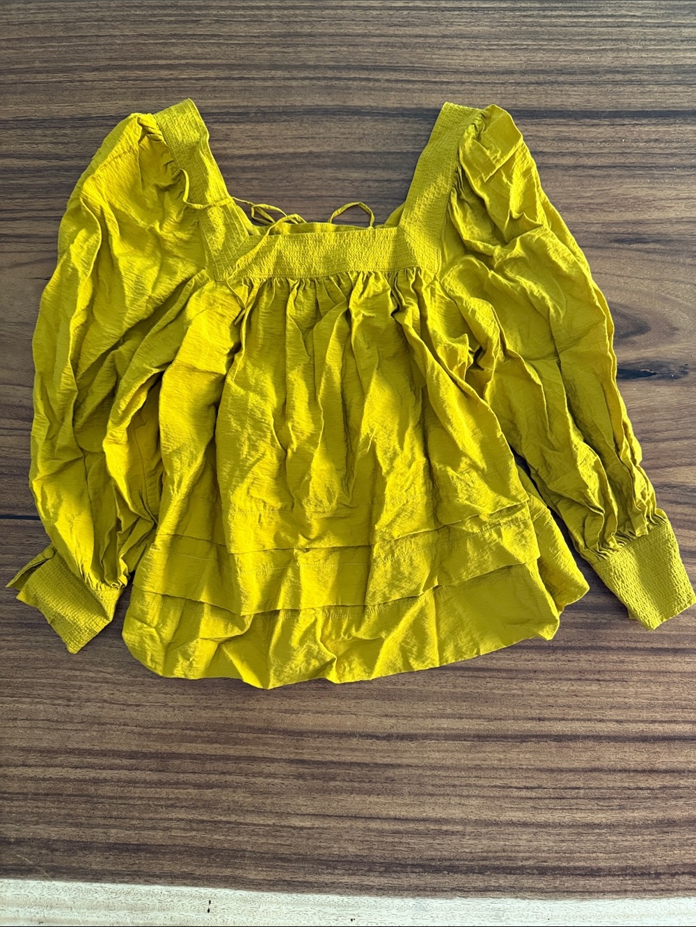 Maeve Mustard Yellow Tiered Ruffle Peasant Blouse